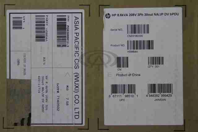 (QTY 100 NEW HP H5M64A 8.SKVA DUAL VOLTAGE BASIC POWER DISTRIBUTION UNITS 208V 30A INPUT)