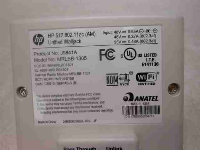 HP J9841A 517 Single Radio 802.11ac (AM) Unified Wired-WLAN Walljack